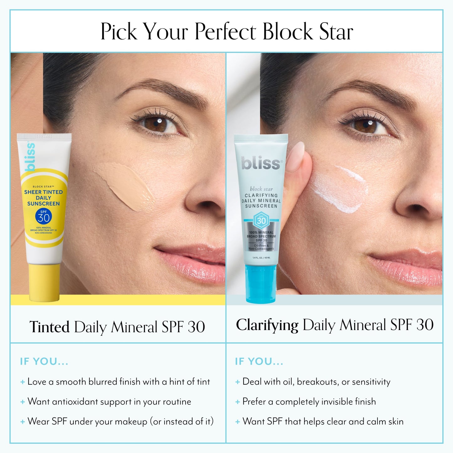 Block Star Clarifying Mineral Sunscreen SPF 30 comparison chart