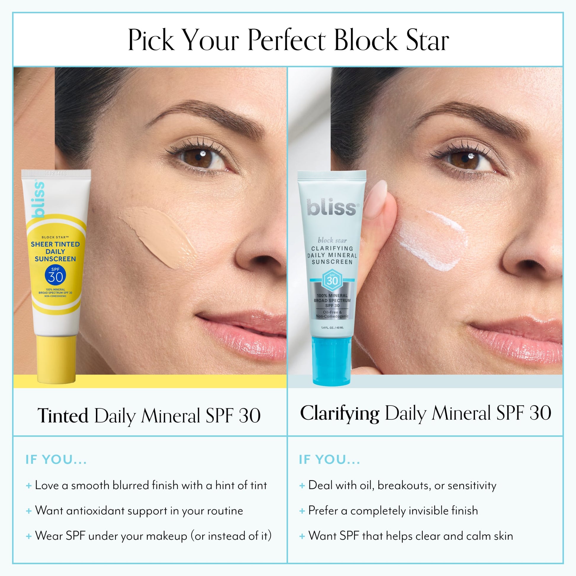 Block Star Clarifying Mineral Sunscreen SPF 30 comparison chart
