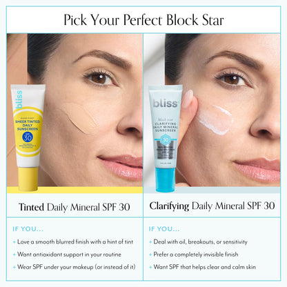 Block Star Clarifying Mineral Sunscreen SPF 30 comparison chart