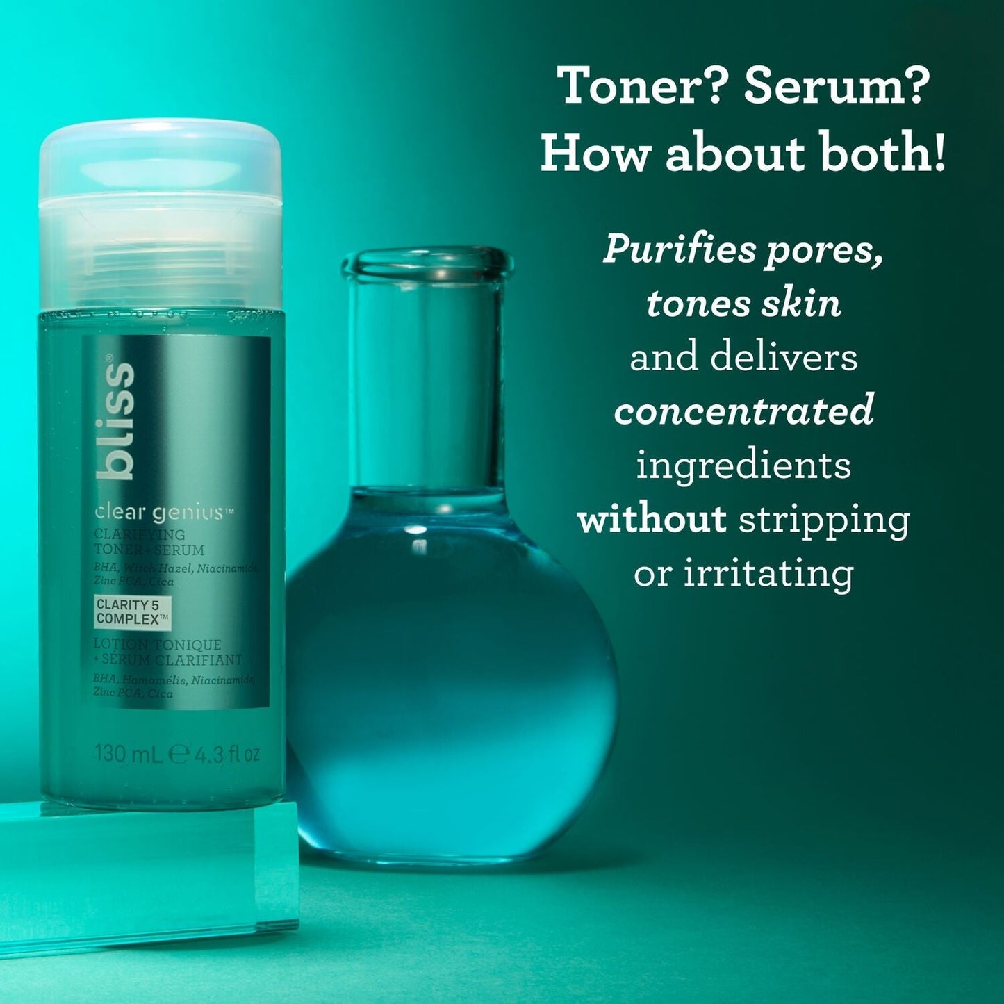 clear genius toner + serum product callout