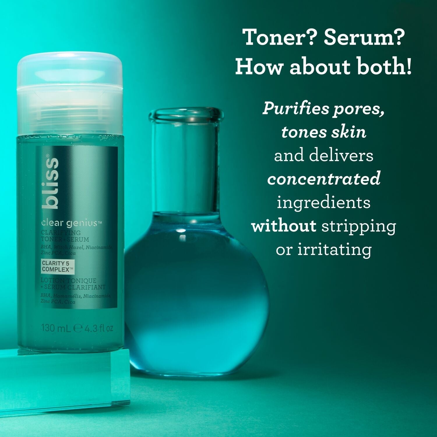 clear genius toner + serum product callout