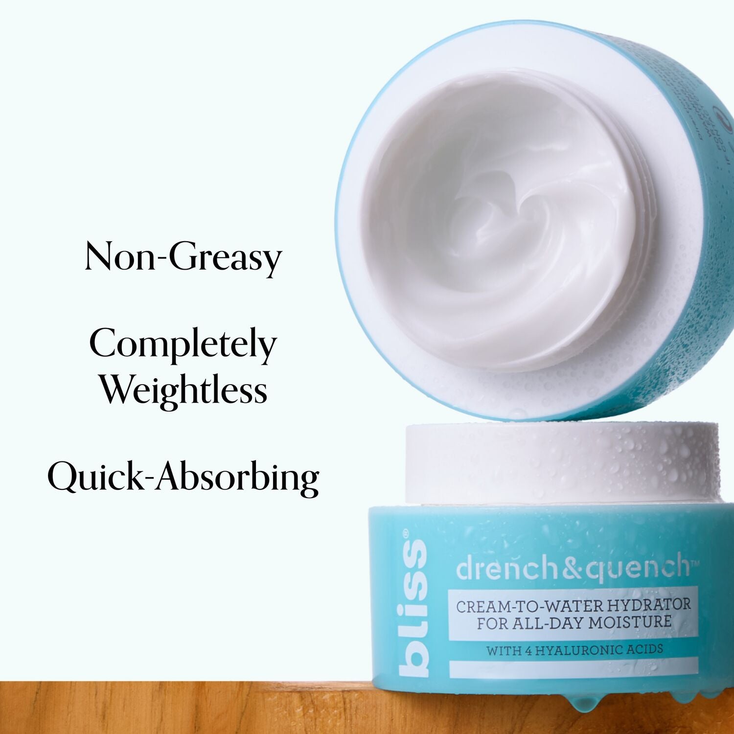 Bliss x LG Drench & Quench Moisturizer  product benefits non-greasy, weightless, quick absorbing
