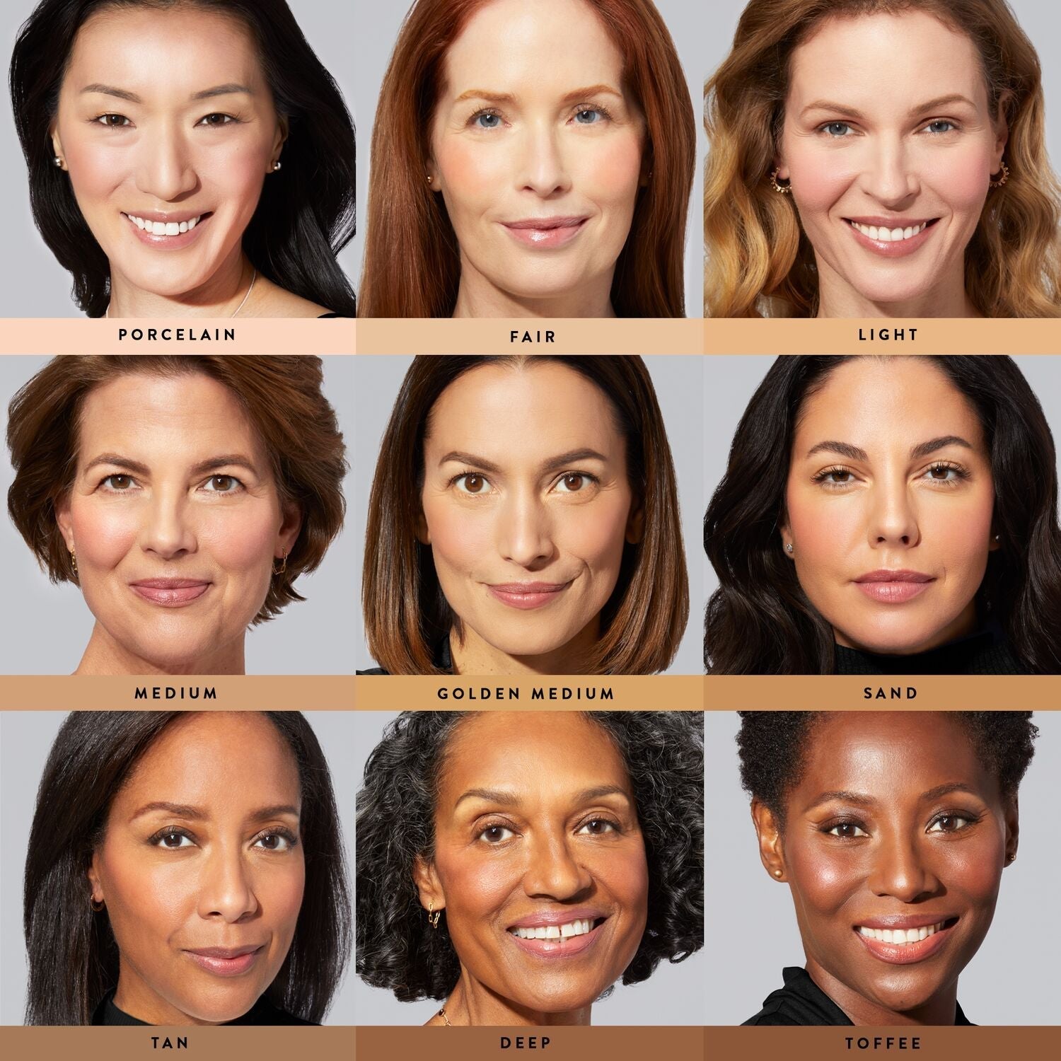 Laura Geller Daily Routine: Natural Finish Full Face Kit (4 PC) Model images in Porcelain, Fair, Light, Medium, Golden Medium, Sand, Tan, Deep, Toffee