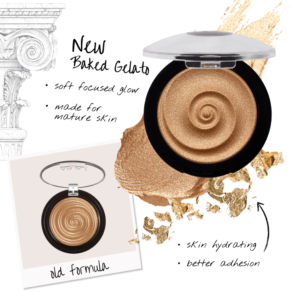 Baked Gelato product benefits include skin hydrating and soft focused glow
