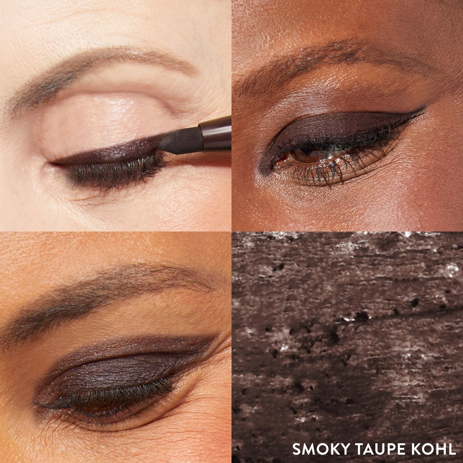 Kajal Longwear Eyeliner 3 model grid in Smoky Taupe Kohl