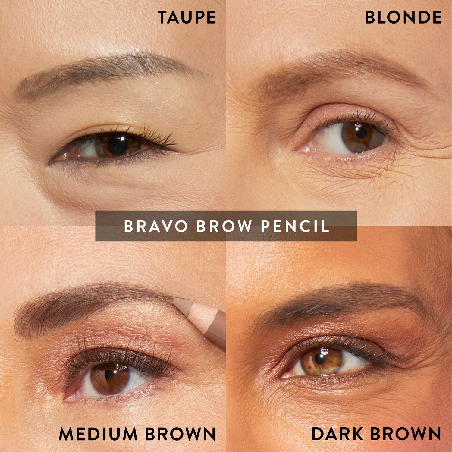 Bravo Brows Soft Pencil + Brush shade chart on model