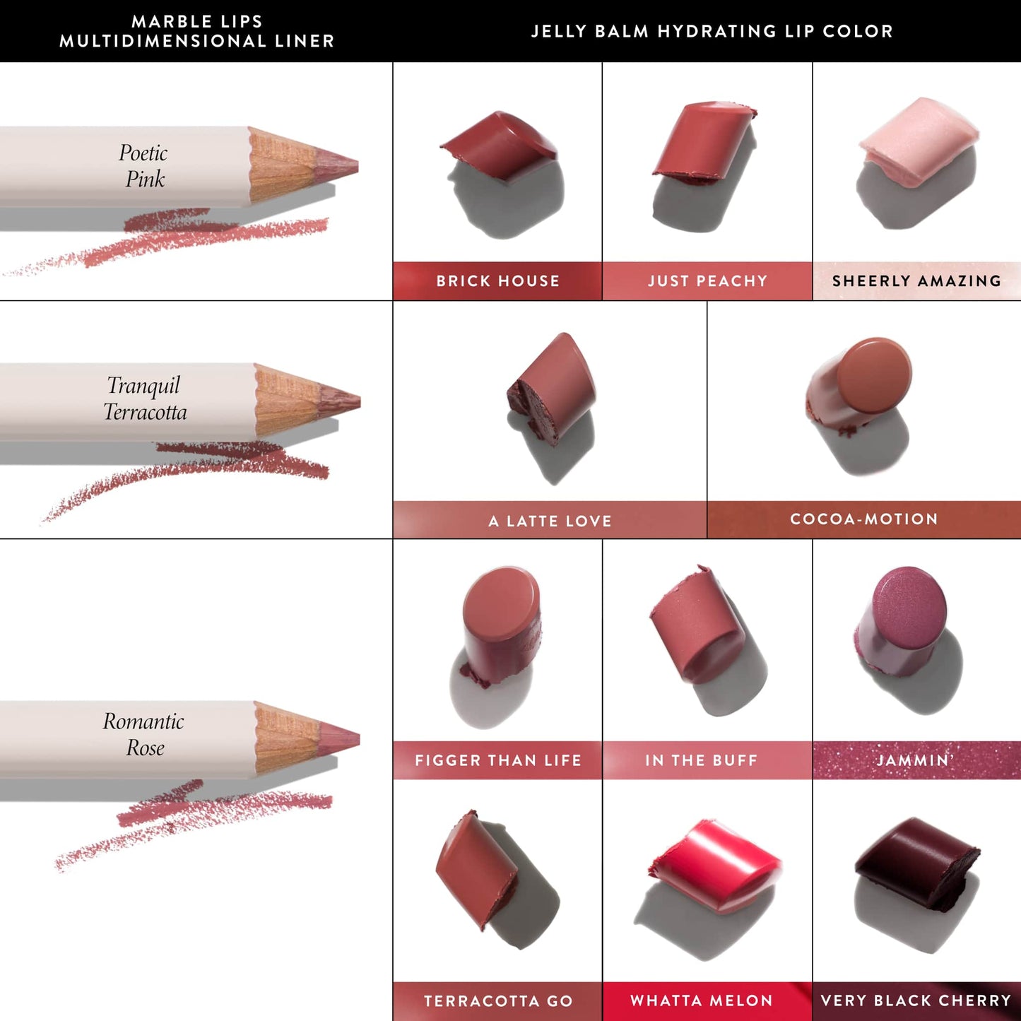 Marble Lips Multidimensional Liner shade pairings with Jelly Balm Lip Color
