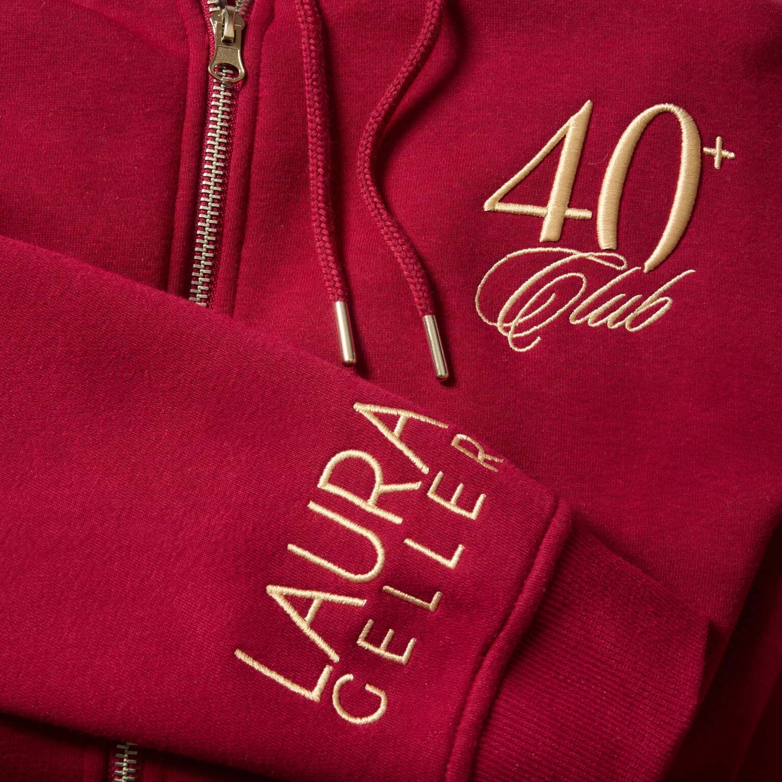 The 40+ Club Zip-Up Sweatshirt close up
