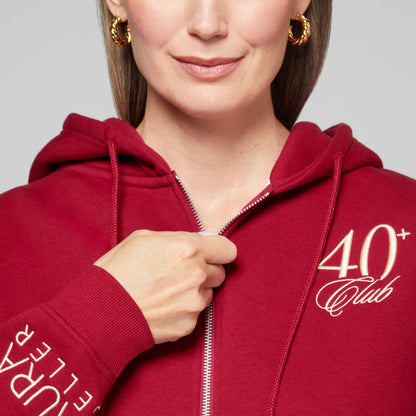 The 40+ Club Zip-Up Sweatshirt model zip up