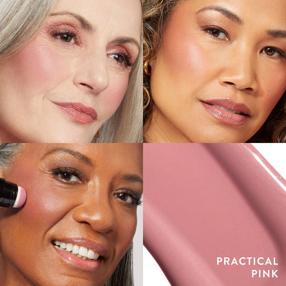 Serum Blush Cheek Tint Model Grid in Practical Pink