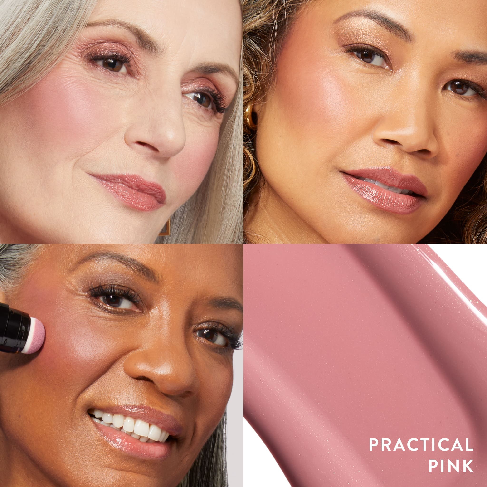 Serum Blush Cheek Tint model grid in practical pink