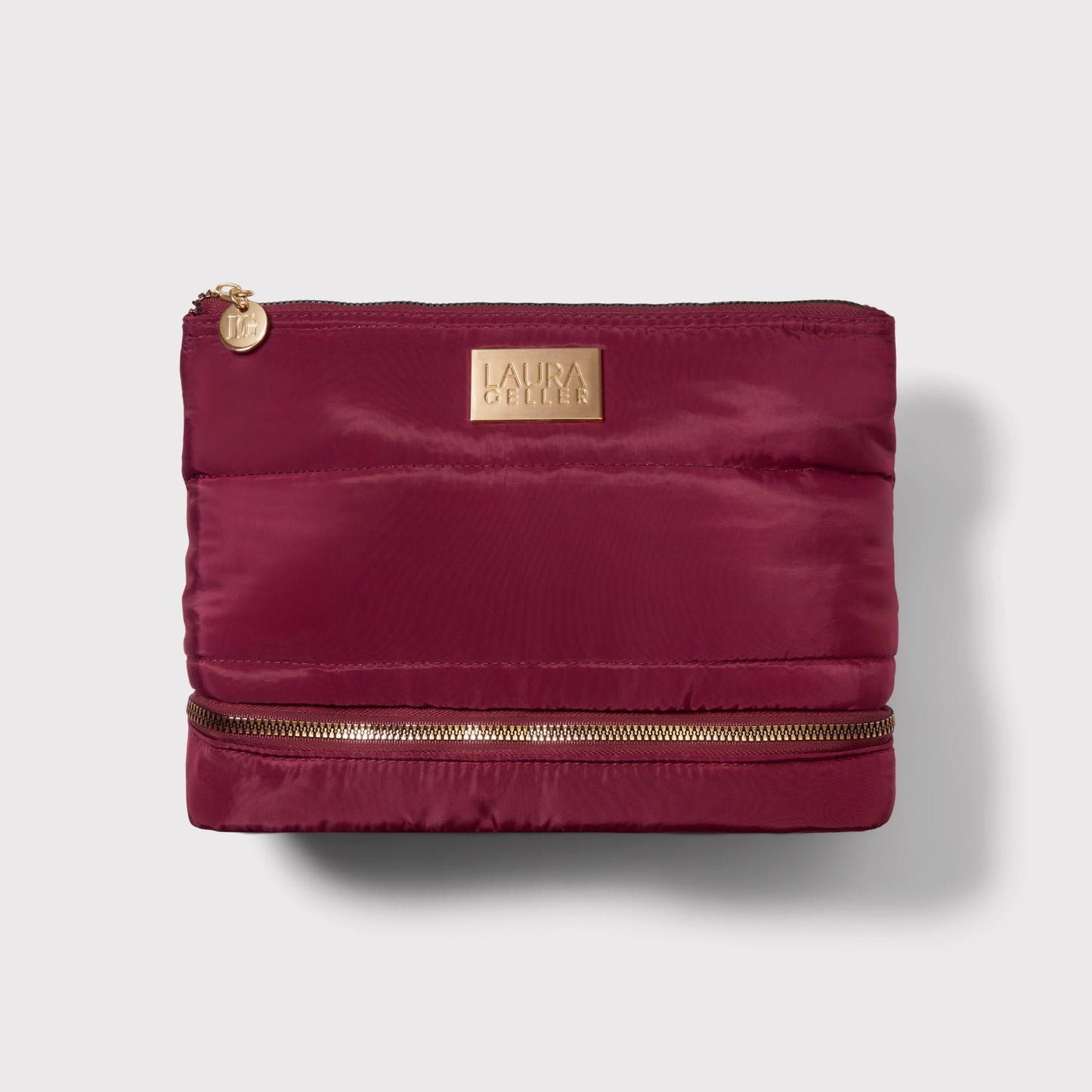 Quilted Makeup Bag with Brush Case, Burgundy soldier