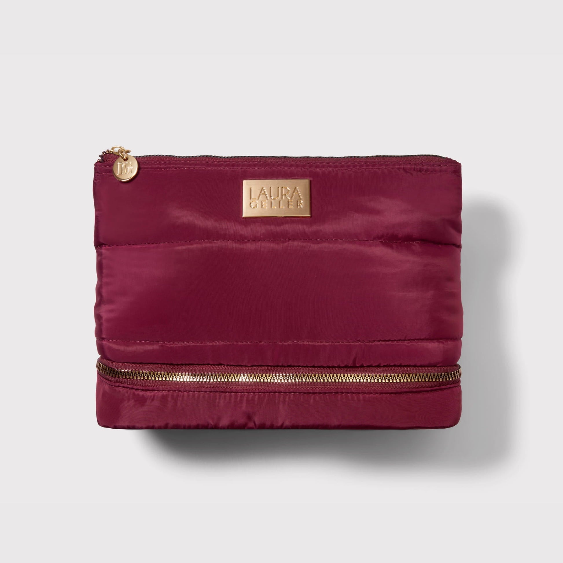 Quilted Makeup Bag with Brush Case, Burgundy soldier