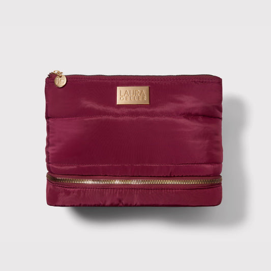 Quilted Makeup Bag with Brush Case, Burgundy soldier